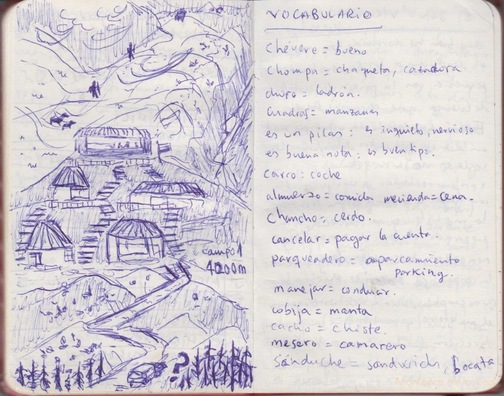 Cuaderno de Jesús Santana. Refugio cara sur del Cotopaxi y Vocabulario